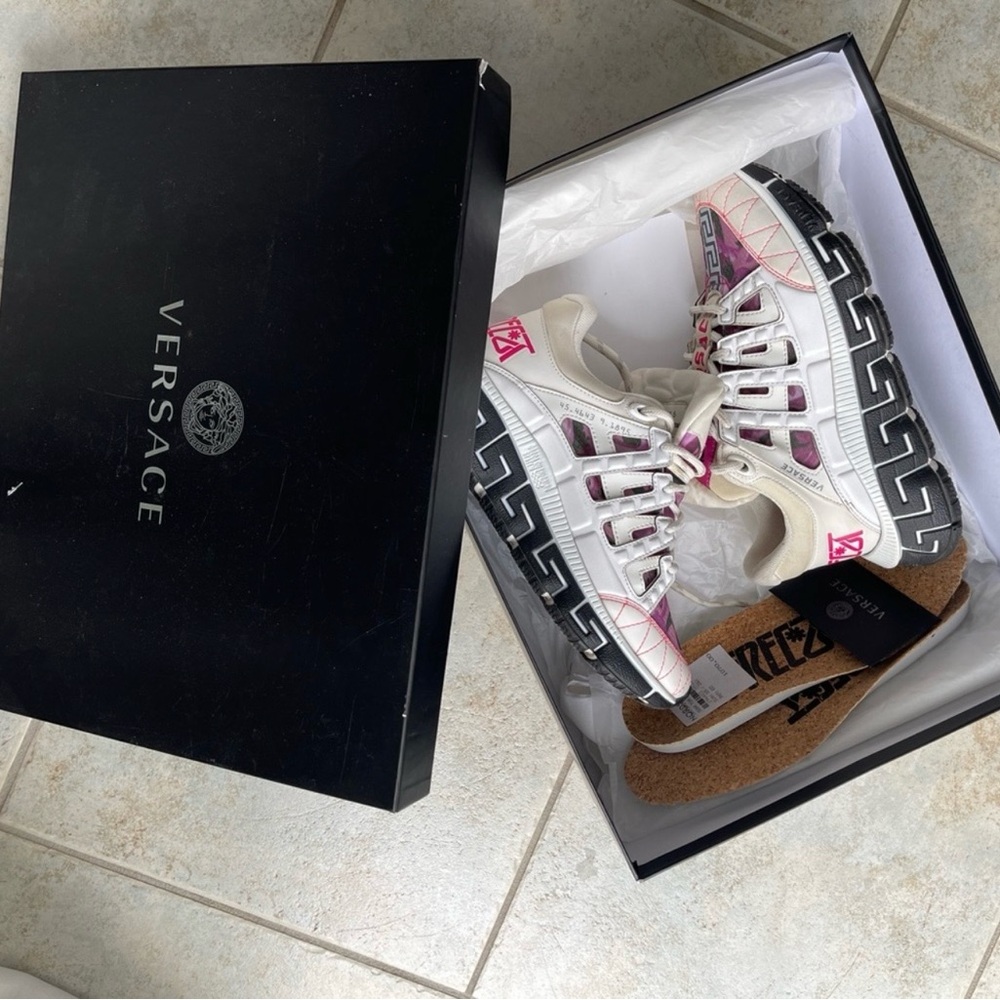 Versace White and Pink Sneakers